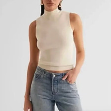 Express Soft Mock Neck Sweater Tank, Size Medium, Color Ivory