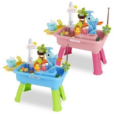 3-IN-1 Water Table for Kids Outdoor Playset with Fishing Game Role Play Sink Set