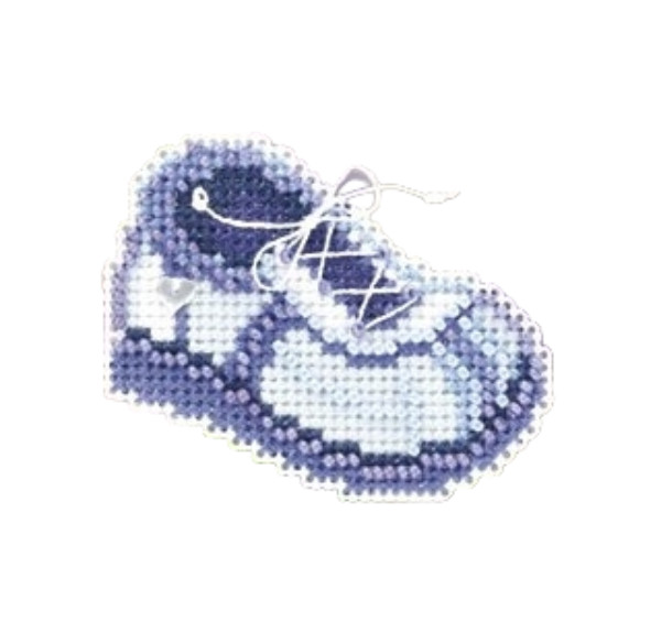 Blue Sneaker Baby Boy Gift Announcement Cross Stitch Ornament Kit Mill Hill