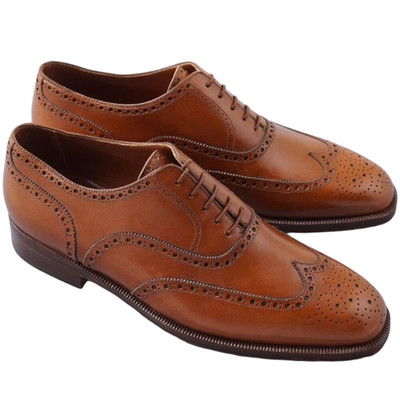 Handmade Brown Original Leather Wingtip Oxford LaceUp Dress Office Shoes For Men