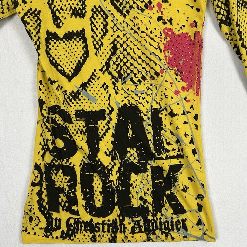 Christian Audigier Crystal Rock Top Womens Sz M Snake Locket Y2K Tunic Shirt Art - Picture 4 of 9