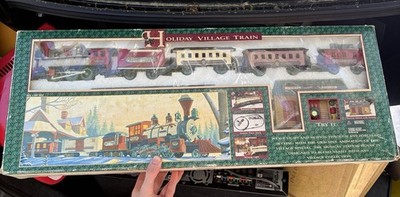 Vintage 1995 Bright Holiday Village Train Set Old Harbor town Christmas