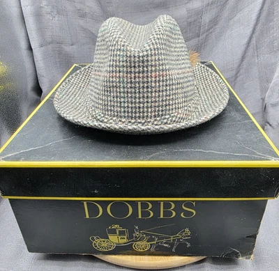 Dobbs Fedora Tweed Men's 7 -7 1/8 Vintage Grey Feather - Image 1 of 4