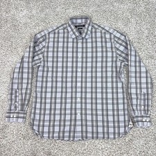John Varvatos Shirt Mens 17 34/35 XL USA Dress Gray Plaid Slim Fit Button Down