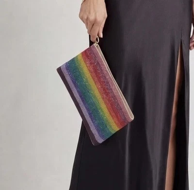 Judith Leiber Couture Champagne/Rainbow Crystal-Embellished Zip Clutch Pouch NWT - Image 1 of 4