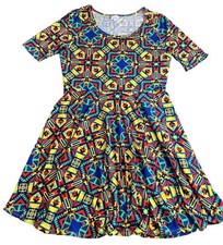 LuLaRoe Nicole Dress Size 3XL Bright Multi-Color Geometric Design