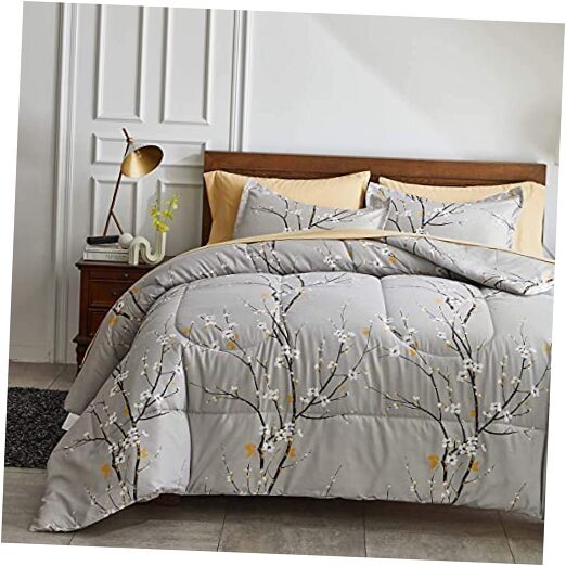 Bed in a Bag 7 Pieces Queen Size Tan Grey Tree Queen-7 Pieces Gray Tree Branch