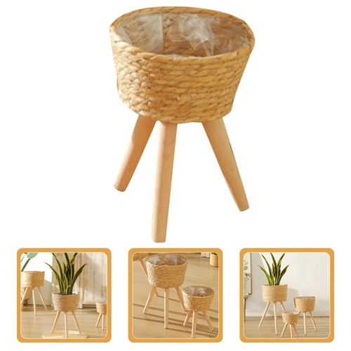 Wooden Flower Stand Woven Plant Basket Succulent Plants Holder Man