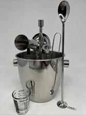 Crate & Barrel Bar Tool Set Stainless Steel Ice Bucket 7 Piece Barware + measure