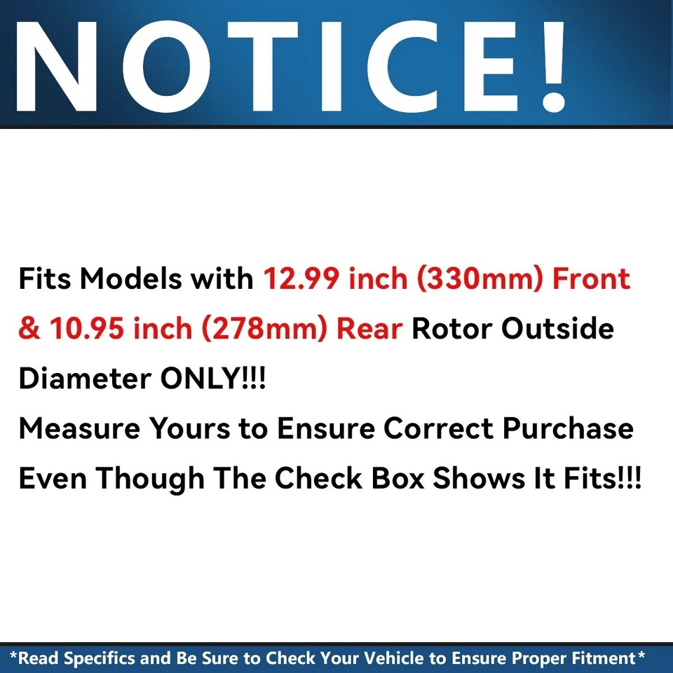 8 шт передних 10,95-дюймовых задних перфорированных тормозных колодок 12,99 дюйма для Jeep Cherokee 2014-22 годов выпуска - Изображение 2 из 4