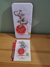 New Santoro Fruity Scooty Collection Notebook & Pen Elephant On A Penny Farthing