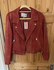 Gorgeous Oasis Soft Real Suede Biker Jacket In Rose Pink Size 20/xl Bnwt £165