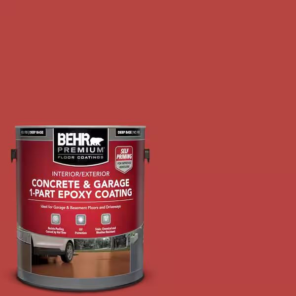 1-Gallon Concrete & Garage Floor Paint – 1-Part Epoxy, Safety Red, Satin Finish 2 thumbnail image