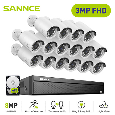 SANNCE 16CH 4K NVR 3MP PoE Security IP Camera System Two Way Audio AI Detection