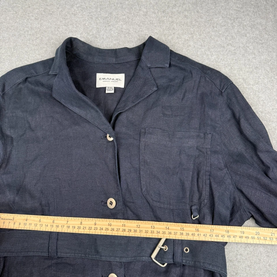 Vestido camisa Emanuel Ungaro 100% linho com cinto bolsos azuis colarinho tamanho 6/40 - Imagem 4 de 4