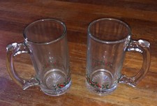 Vintage 1980s Arby’s HOLLY BERRY CHRISTMAS GLASSES:  2 Beer Mugs / Tankards