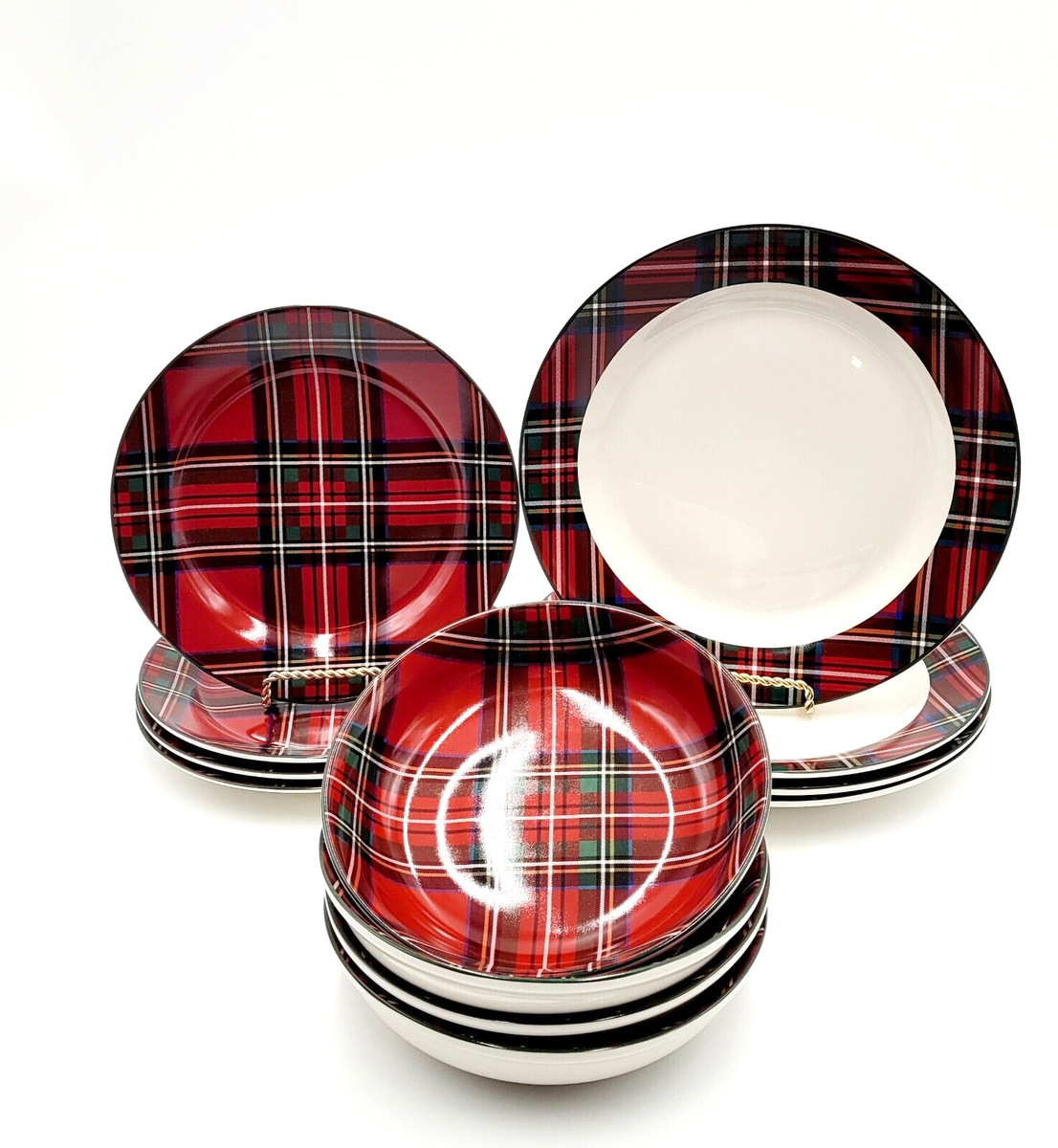 Salad Plates Plaid Dishes Set Tommy Bahama Red Tartan Plaid