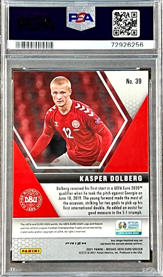 2020 Panini Mosaic Kasper Dolberg #39 (CAMO PINK) PSA 10 GEM MINT (RARE: Pop 1) - Image 2 of 2