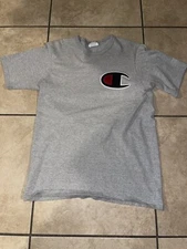 Vintage 90's Champion Embroidered Big C Patch Cotton Gray T-Shirt Sz L Large