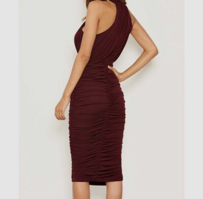 blue dress for baby girl Nude One Shoulder Ruched Bodycon Midi Dress – AX Paris US main image 1
