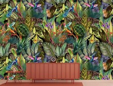 Image of Watercolor Tropical Jungle Wallpaper Mural Removeable Washable Peel & Stick Art