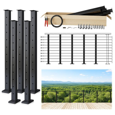 #ad Muzata 16 20FT Modular Black Cable Railing Kit 36 Inch 5 Level Post 36quot; $580.12