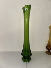Viking Glass  RARE AVOCADO 33.5”Swung 6 Panel Epic Column Ribbed Funeral Vase