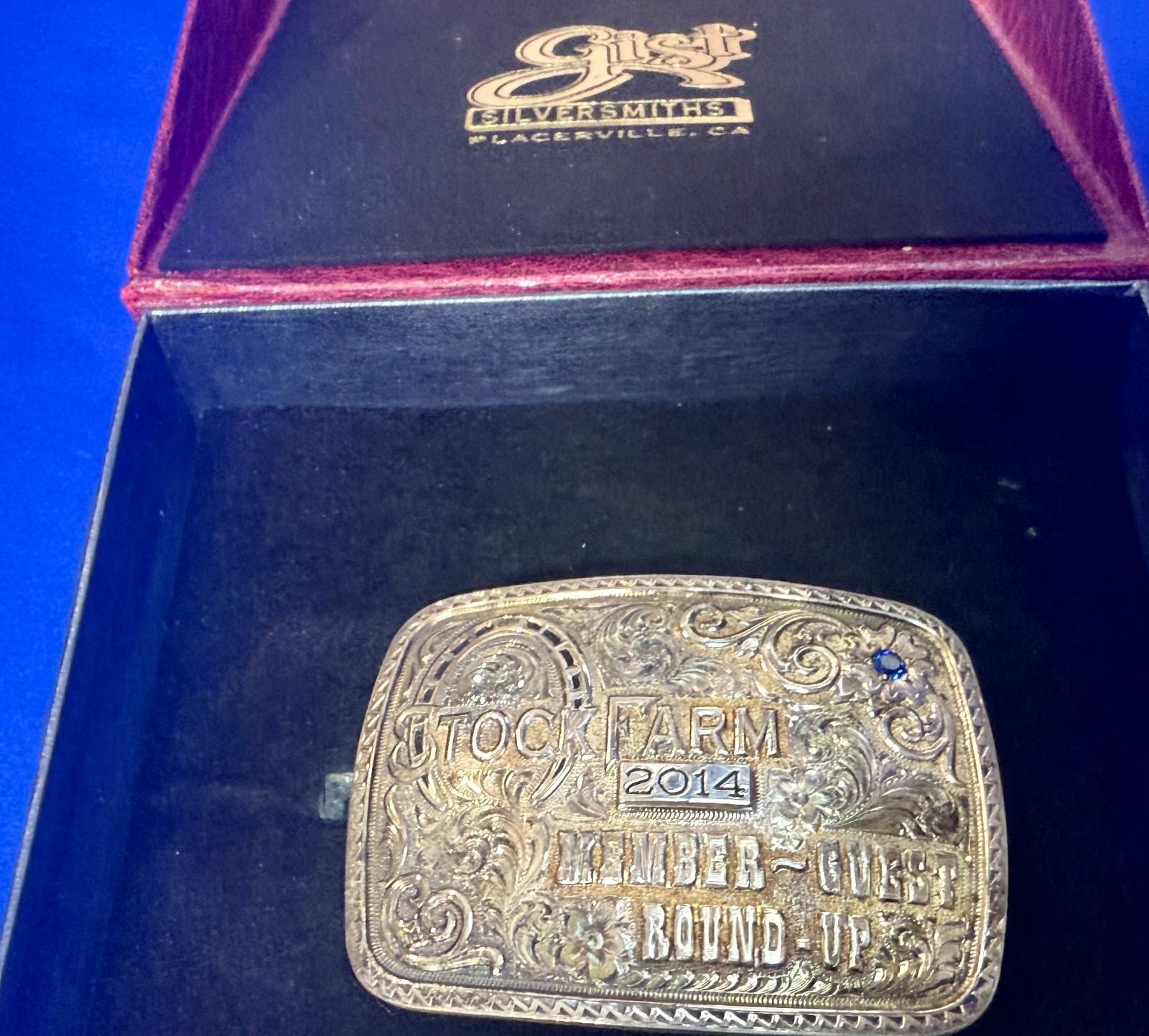 Stock Farm 2014 Member Round Up  Trophy Gist Sterling Overlay Belt Buckle in Box