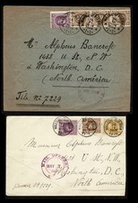 Belgium to USA 1928 2 Covers King Albert I - Type Houyoux 25c (1) 50c(1),1F(1)