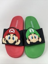 Childrens 12/13 Super Mario Brothers Slides Shoes Mario red Luigi Green EUC