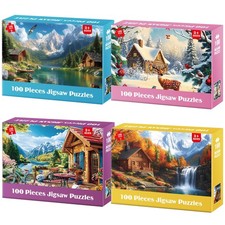 4Packs 100 Piece Puzzles Four Seasons Scenery Large Piece Puzzles for Senior...