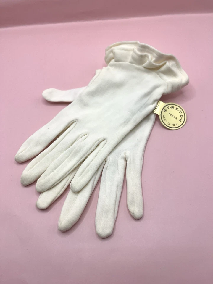 Par De Guantes De Colección Beige Hasta La Muñeca Años 60 Nuevos Con Etiqueta Edades 13-15 Foto 2 de 4