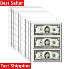 Currency Sleeves for Binder, PVC and Acid Free, 3-Pocket Page Dollar Bill Ban...