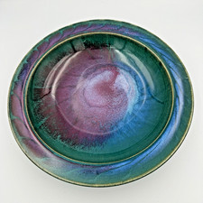 Potters Brown Edom TX Art Pottery Dish Bowl Doug Brown Signed Abstract Glaze