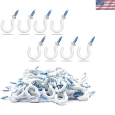 50-Pack White Screw-in Hooks, 1/2-Inch Metal with Vinyl Coating - Strong & Safe
