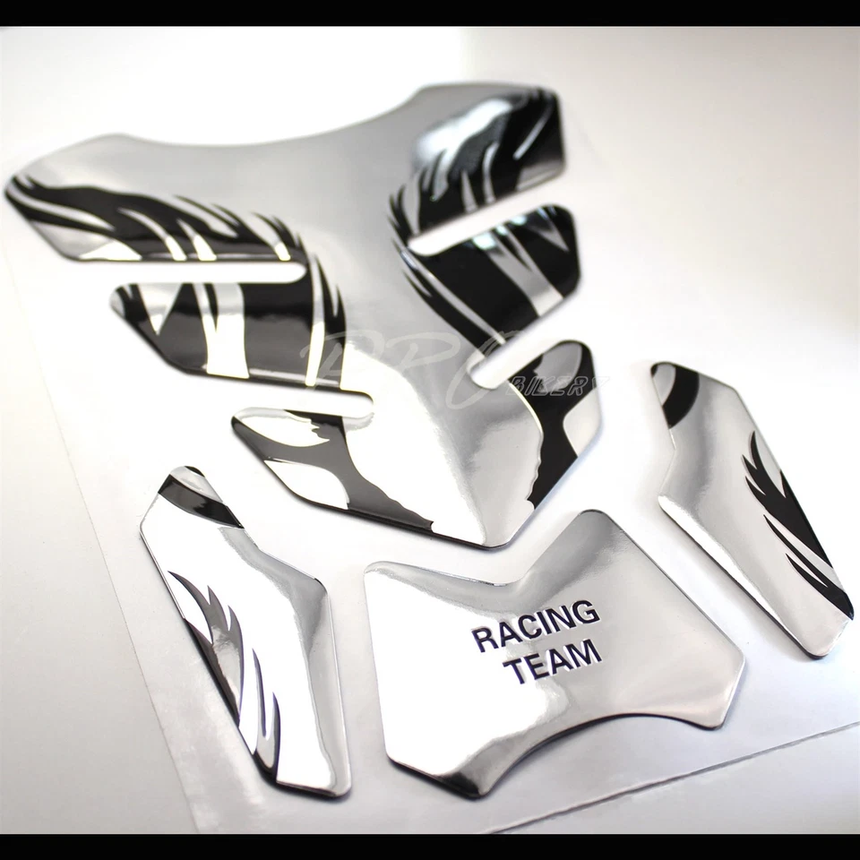 Almohadilla protectora resistente para tanque de combustible/gas 3D 4 piezas calcomanía/pegatina cromada plateada fuego tribal Foto 2 de 4