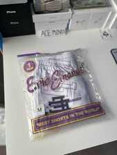 Eric Emanuel Men's White/Black Mesh Athletic Shorts Graphic Print Size M