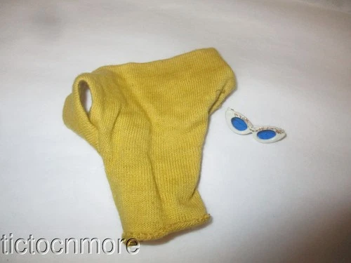VINTAGE BARBIE DOLL CLOTHES FASHION PAK GOLD KNIT TOP & GLITTER SUNGLASSES