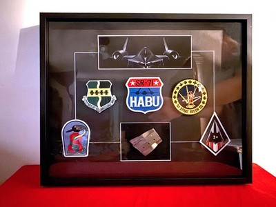 SR-71 Blackbird 16x20 Wall Display with Genuine Titanium Relic + Patches HABU