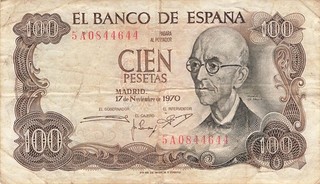 Spanien Spain España 100 Pesetas 1970 gebraucht (Serie 5A)