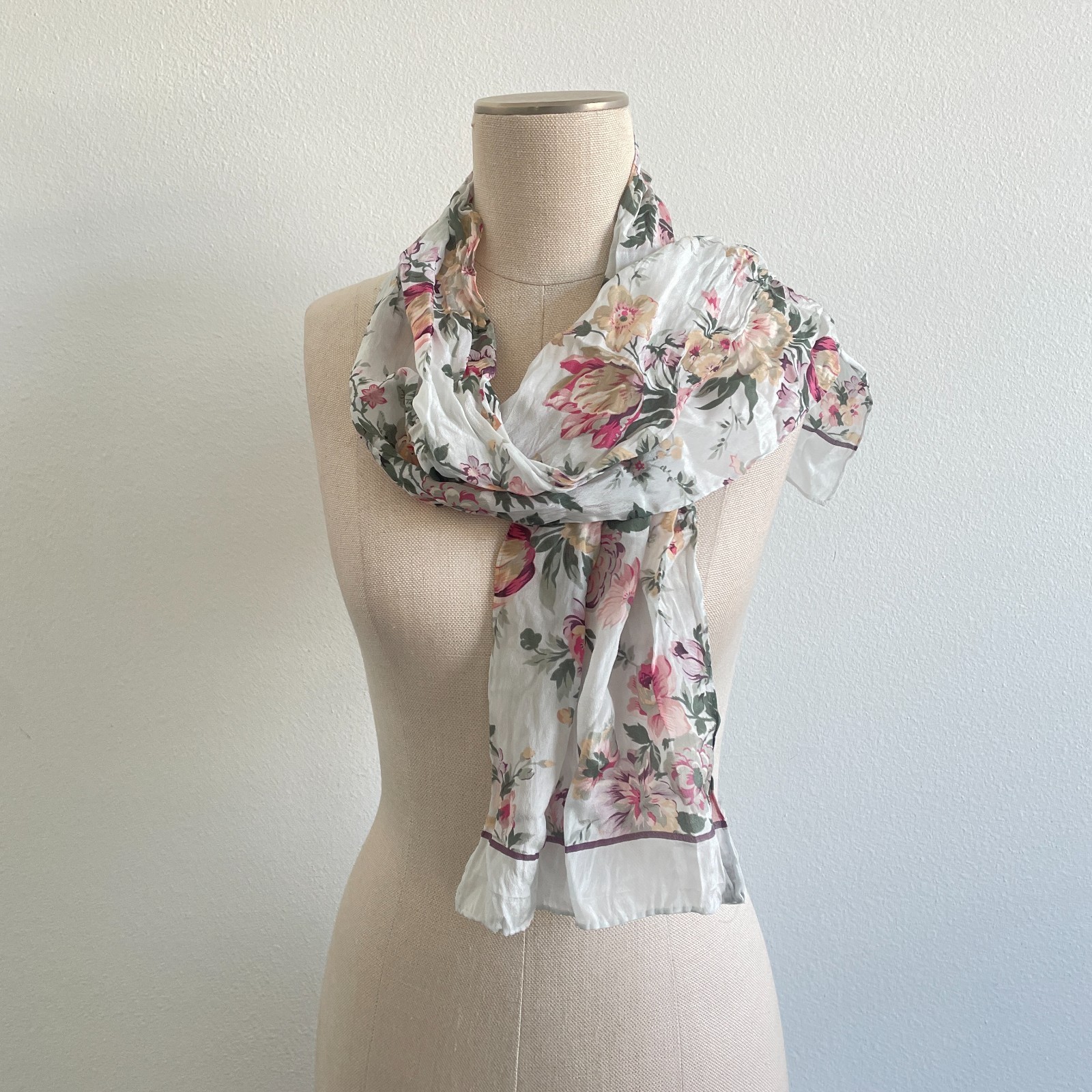 Vintage Echo Club 7 Silk Scarf Floral Romantic Coquette Logo Rectangular