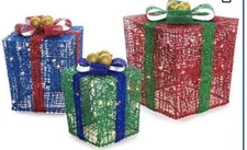 CHRISTMAS 3 PIECE DELUXE LIGHTED GIFT BOX SET  WINTER WONDER LANE  100 LIGHTS