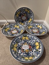 Set of 4 Ceramiche Italia 9" Pasta Bowls, Floral and Lemon Design