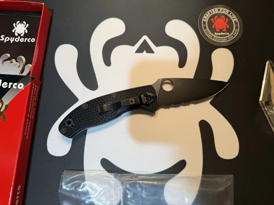 Spyderco Lightweight Tenacious Folding Knife Black Oxide Combo Blade,C122PSBBK - Image 3 of 4