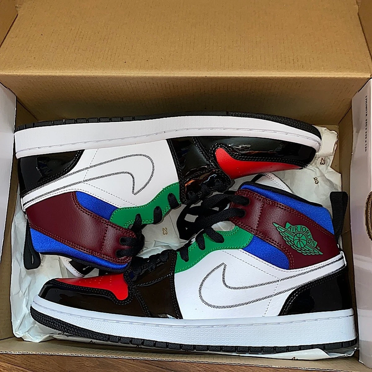 Nike Air Jordan 1 Mid SE \'Multi-Color Embroidered Swoosh - 9M 10.5W Air Jordan 1 Mid Rush Blue University Red | Mercari main image 4