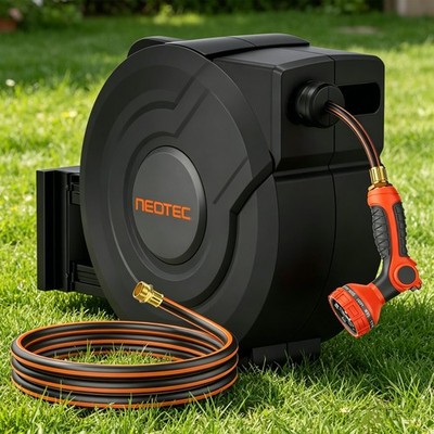 NEOTECH Tools Retractable Garden Hose Reel 100 FT Water Hose Reel Wall-Mount US