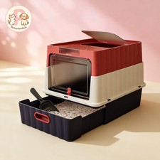XL Enclosed Cat Litter Box Drawer Design Odor...