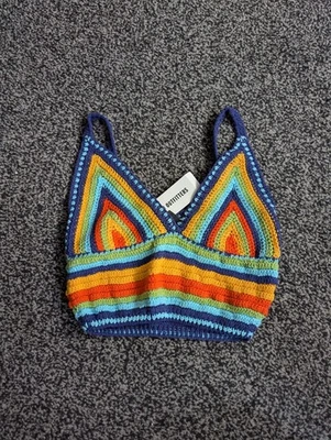 Urban Outfitters Gigi Crop Top Medium Rainbow Crochet Knit Cami Festival Boho - Image 1 of 4