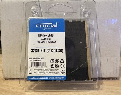 Crucial CT16G56C46S5 32GB DDR5 RAM Kit (2x16GB) - Black NEW!