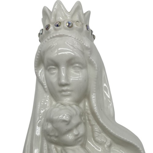 Vintage religiöse Madonna & Kind Keramik Wandbehang Plakette mit Edelsteinen 13,5"T - Bild 3 von 11